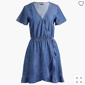 J Crew Factory Chambray Faux Wrap Dress, Ruffle Detail, Size‎ M, EUC